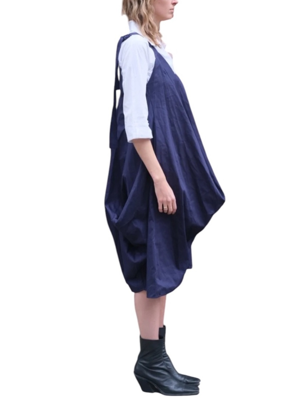 Johann Brun 🇬🇧 black thick cotton balloon hem sleeveless tie shoulder dress - Picture 5 of 15